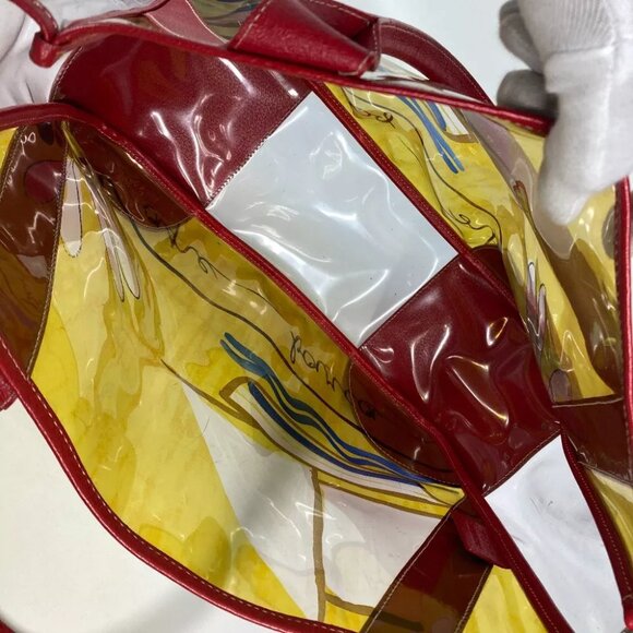 PRADA Vinyl Bags logo Tote Bag Shoulder Bag Vinyl / Leather Red/yellow - Picture 6 of 12